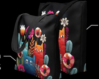 Personalized Shoping Tote bag - Cats - Colorful boho style - Two-sided print