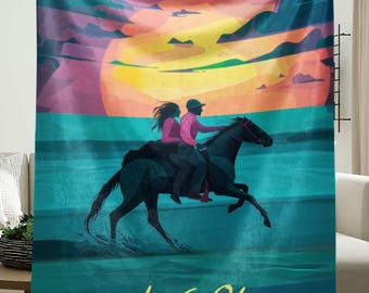 Personalized Blanket - Romantic Horseback riding on the Beach, ideal for living room or bedroom decor and horse lover gift