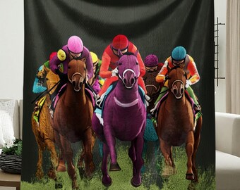 Throw Blanket - Horse Racing Art, Colorful Dynamic motion