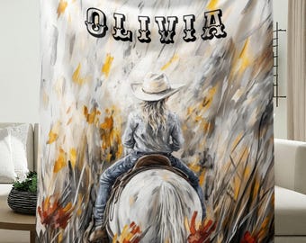 Personalized Western Cowgirl Blanket: Stunning Wildflower Horse Art, Boho Equestrian Decor, Cozy Country Style for Home or Gift