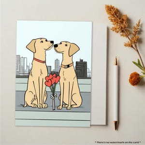 Blanko Grusskarte - Verliebte Hunde - Zum Geburtstag Ihrer Liebsten, zum Valentinstag, für Sie oder Ihn - Karte für Hundeliebhaber - minimalistische Karikatur