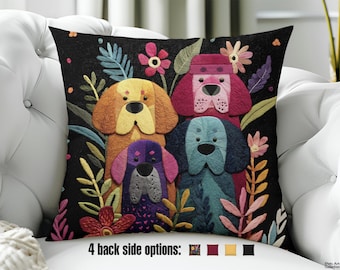 Dog Throw Pillow - Floral Pet Art Cushion, Blooming Flowers Design - Whimsical Animal art for Boho Decor, Chic Farmhouse