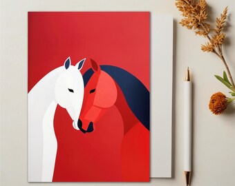 Personalized love card - Valentine's Horse - Colorful cartoon - Your love's birthday, Valentine's day , for her him -  card horse lover