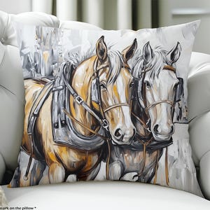 Throw Pillow Case Cover Insert - Draft horses - oil painting style | Equestrian lover gift use as decorative cushion farmhouse living room