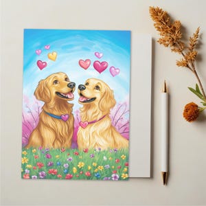 Cartão de felicitações em branco - Golden Retriever - Para o aniversário do seu amor, dia dos namorados, para ela ou ele - cartão para amante de cães - arte alegre