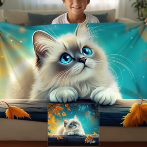 Couverture personnalisée - Chat ragdoll - Art floral | Cadeau Sherpa et jeté pour amoureux des chats, meilleur cadeau sur le thème des chats pour papa, maman, à utiliser comme couverture déco