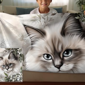 Couverture personnalisée - Charmante oeuvre d'art chat en chiffon | Cadeau Sherpa et jeté pour amoureux des chats, meilleur cadeau sur le thème des chats pour papa, maman, à utiliser comme couverture déco