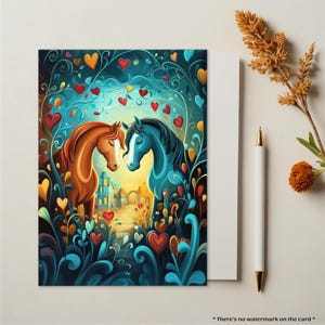 Cartão de felicitações em branco - Cavalo de São Valentim - Estilo de desenho animado - Aniversário do seu amor, dia dos namorados, para ela ou ele - cartão de presente para amante de cavalos