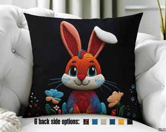 Cute Bunny Throw Pillow - 2 sizes - 6 backside options - Whimsical Animal art