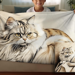 Personalized Blanket - Persian Cat Art | Sherpa & Throw gift for Cat lover, Best Cat Themed gift for Dad, Mom, use as decorative blanket
