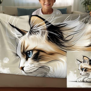 Couverture personnalisée - Art mignon de chat Ragdoll | Cadeau Sherpa et jeté pour amoureux des chats, meilleur cadeau sur le thème des chats pour papa, maman, à utiliser comme couverture déco