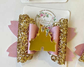 Bows for girls castle accessories for girls birthday gifts hair accessories golden pink Disney