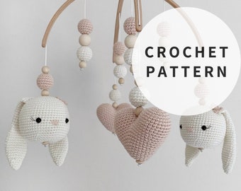 PATTERN: Bunny - Bed mobile pattern - amigurumi bunny pattern - crocheted bunny bed mobile pattern - PDF crochet pattern
