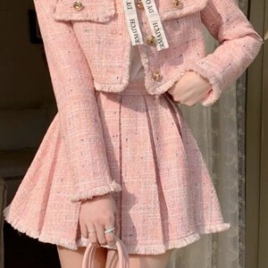 Formal Pink Tweed Pleated Dress – MOISELLE