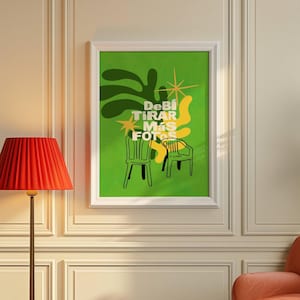 Debí Tirar Más Fotos  – DtMF Bad Bunny Quote Wall Art – Minimalist Digital Print with Two Chairs – Latin Music Lover Poster