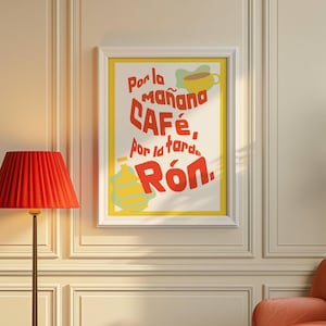 Arte da parete stampabile "Café con Ron" di Bad Bunny /Poster "Por la Mañana Café, Por la Tarde Ron" - Decorazione lirica urbana per amanti del latino e della musica