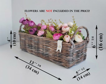 Cesta para flores artificiales Cesta rectangular de mimbre Cesta con asas Caja gris-marrón Cesta de almacenamiento Cesta de flores