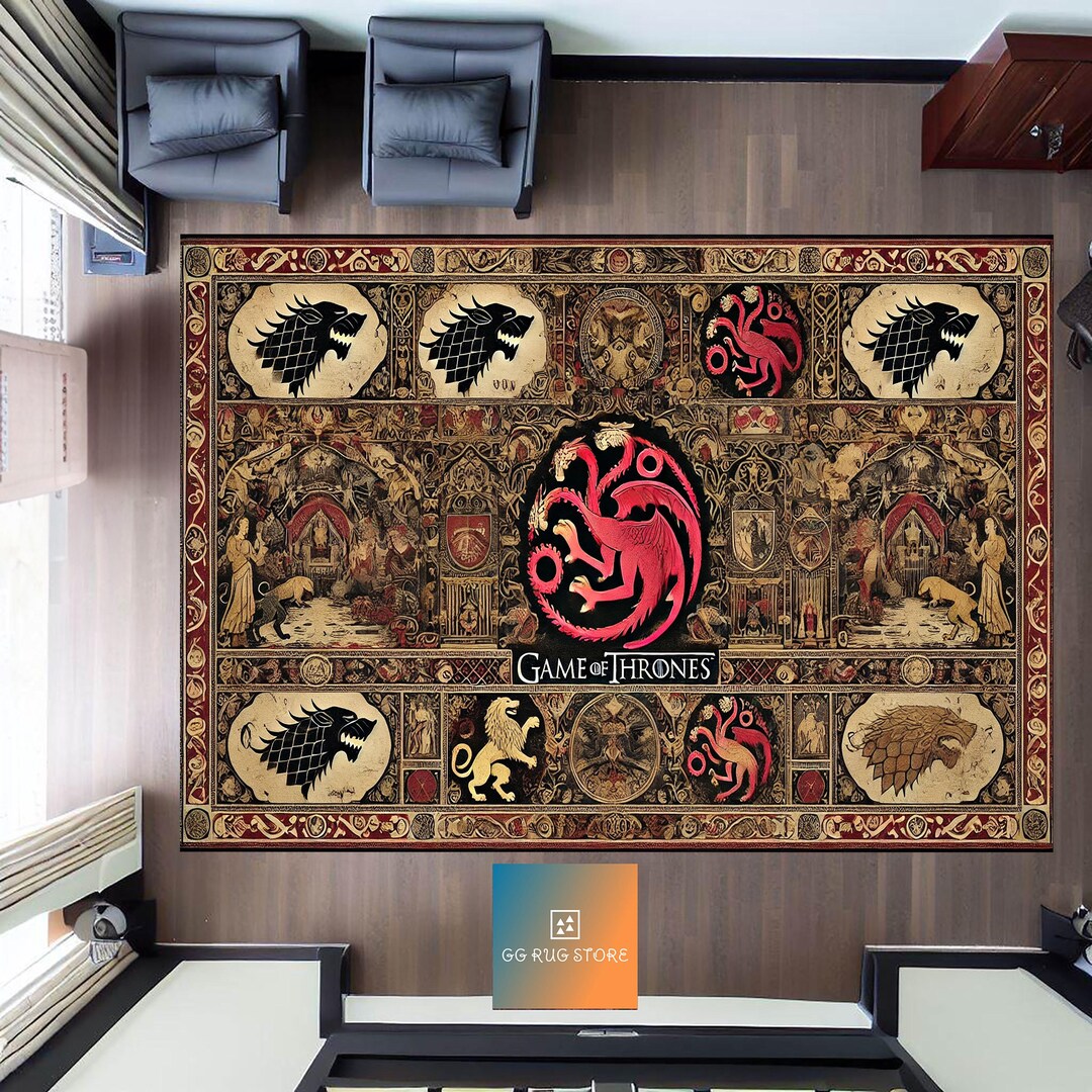 Fantasy Thrones Rug, Medieval Design, Noble House Symbols, Rich Ornate ...