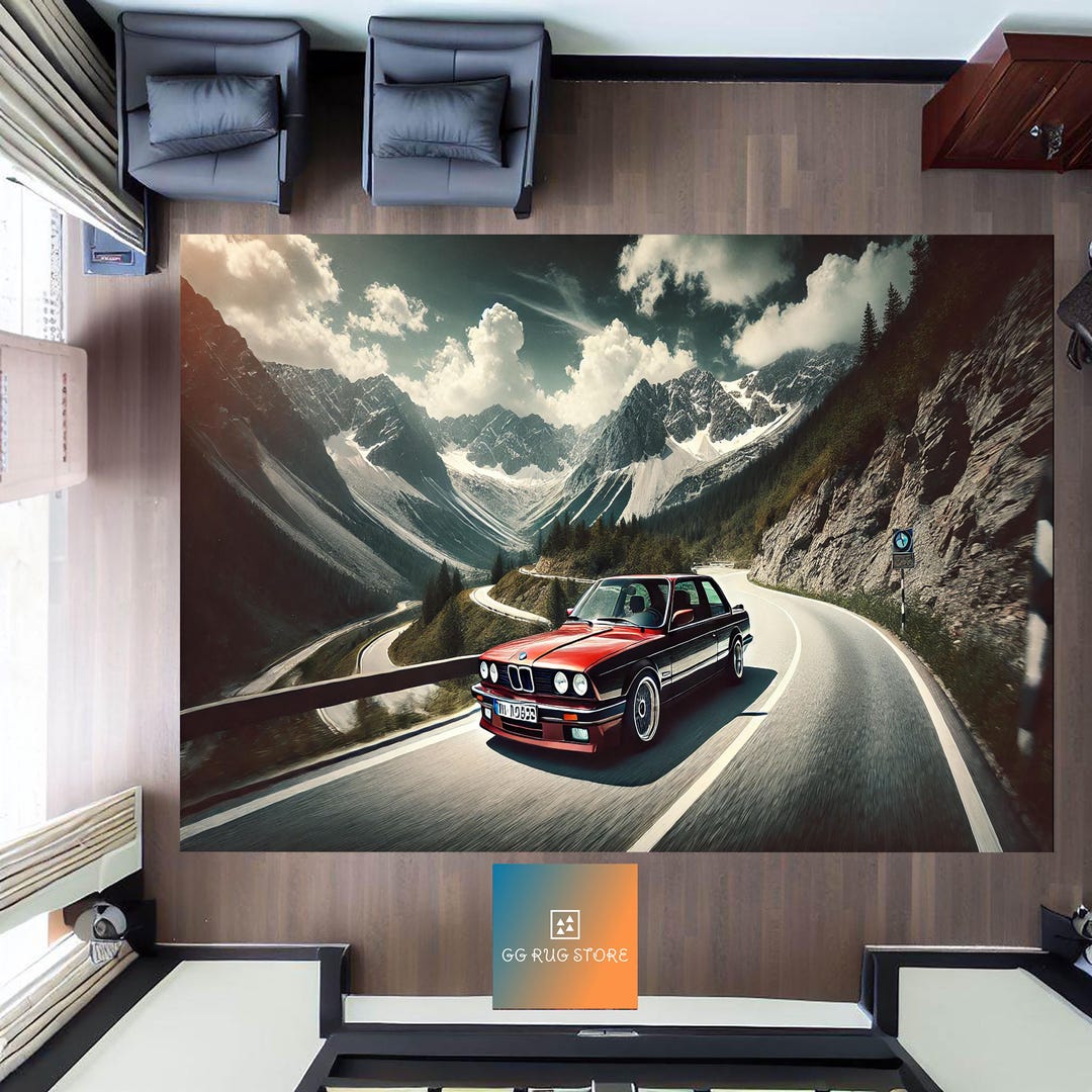 BMW Rug, Retro Gift, Car Enthusiast Rug, Alpine Decor, Custom Car Rug ...