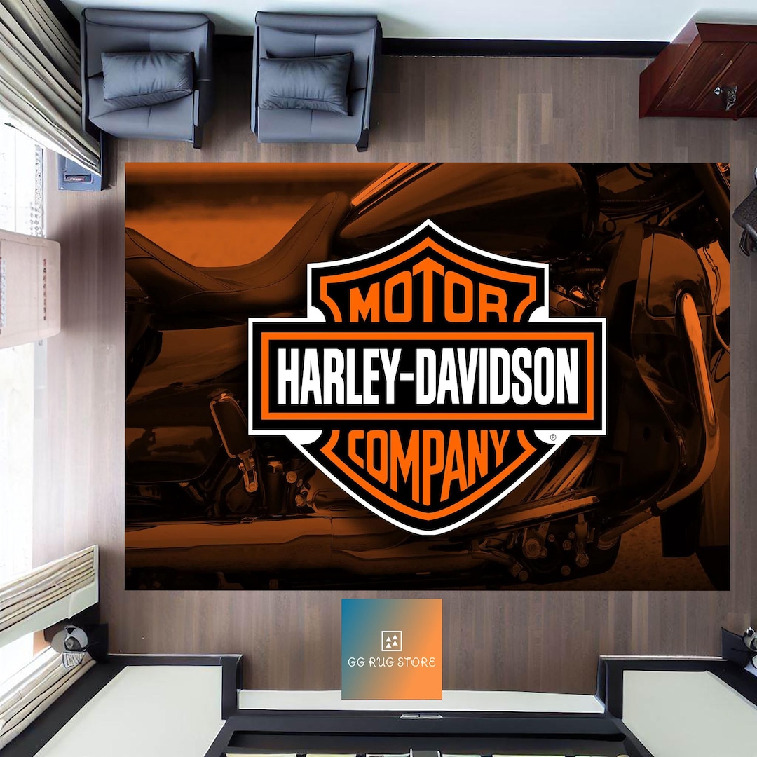 Motorhead Rug Harley-davidson Rug, Iconic Motor Logo, Garage Decor for Bikers, Bold ...