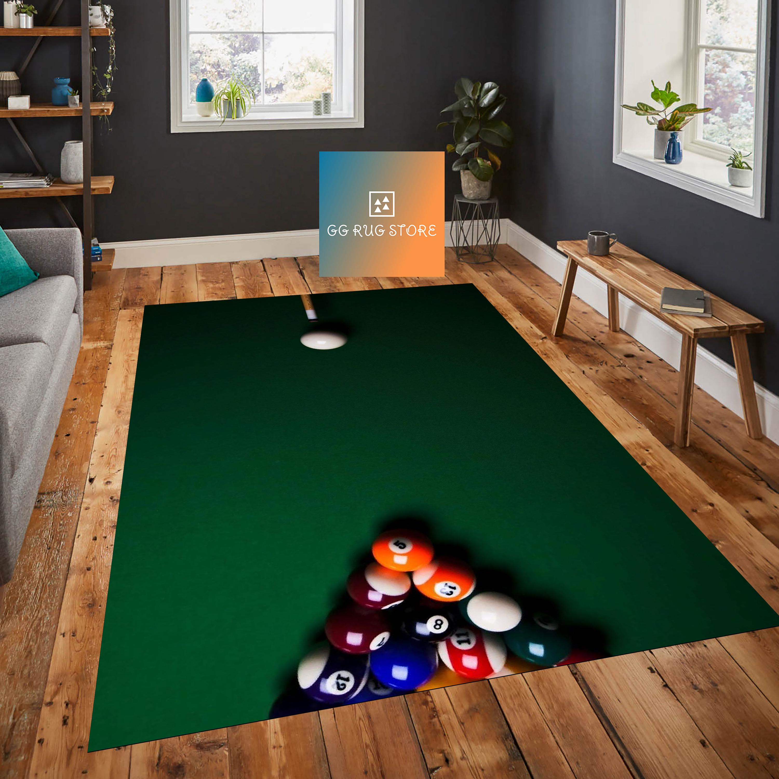 Nice Pool Table Rugs Billiards Print Rug, Pool Table Decor, Green Felt Design, Game Room Rug ...