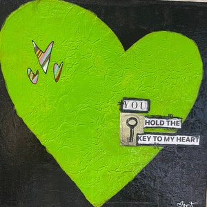 Heart painting ,mini  one of a kind ,  love quote, organic, birthday gift, art on wood “you hold the key to my heart”