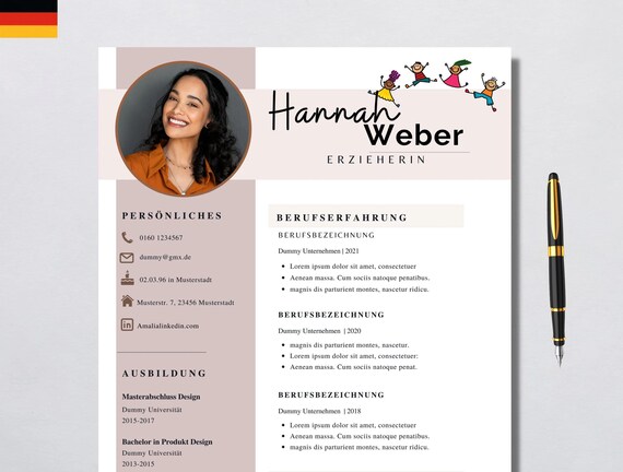 Bewerbungsvorlage deutsch Lebenslauf tabellarisch kreativ Anschreiben modern Deckblatt Schüler Muster schlicht rose Praktikum Erzieherin