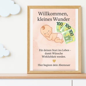 Süßes Geldgeschenk zur Geburt für Mädchen – ausdruckbares Bild als Babygeschenk zum Download – Geschenkidee zur Geburt oder Babyparty DIY