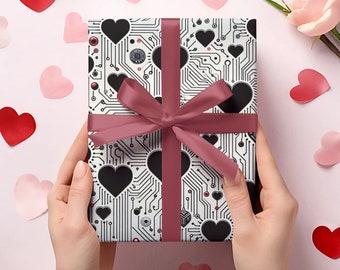 Chic Valentine's Circuit Heart Wrapping Paper - Premium Gift Wrap - Sizes 30x36, 30x72, 30x180