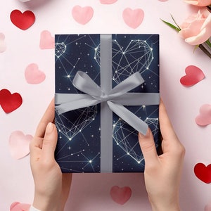 Starry Night Hearts Wrapping Paper - Premium Valentine's Day Gift Wrap - Sizes 30x36, 30x72, 30x180