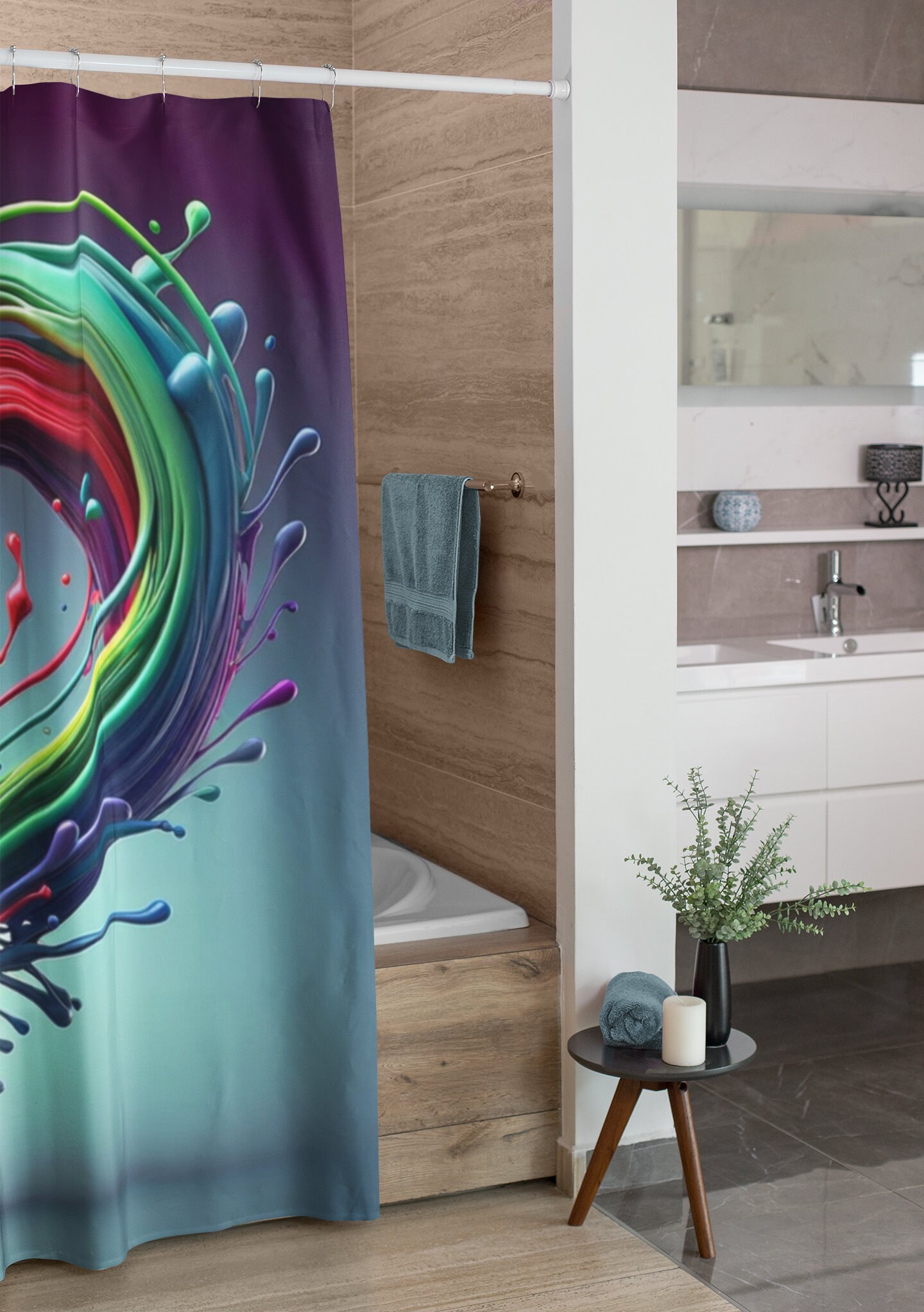 Artistic Paint Splatter Shower Curtain Modern Bathroom Decor Etsy