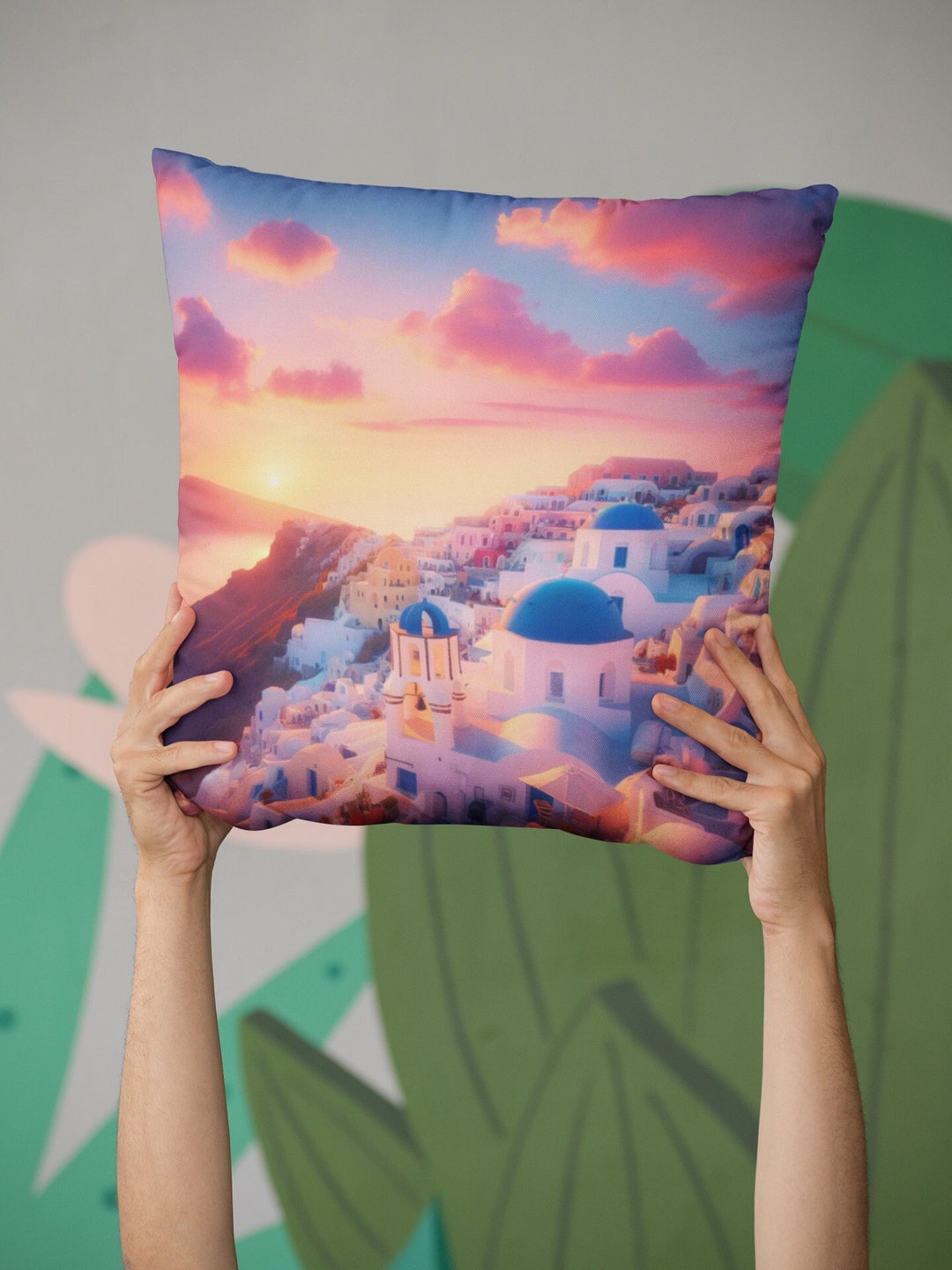 Santorini Sunset Dreams Pillow Greek Island Aesthetic Etsy