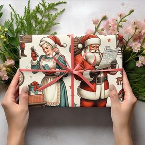 Vintage Mr. and Mrs. Santa Claus Wrapping Paper I Christmas Gift Wrap I Wrapping Paper 30x36, 30x72, 30x180