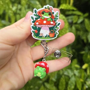 Frog Toadstool Mushroom with charm badge reel