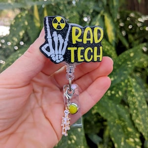 X-ray tech Rad Technologist badge reel skeleton charm