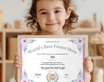 Idea de regalo de agradecimiento para madres de acogida, certificado a la mejor madre de acogida del mundo, premio a la madre de acogida, regalo para madre de acogida, regalo para madre de acogida de parte de los niños.