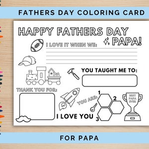 Father's Day gift for papa from kids, Papa Father's Day coloring card, gift idea for papa, Dad coloring card from kids, all about my papa