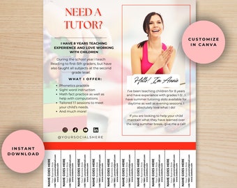 Editable tutoring business flyer, professional tutor advertisement, Editable tutor flyer, summer tutoring flyer template, customized flyer