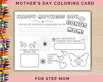 Tarjeta para colorear del Día de la Madre de la madrastra, actividad del Día de la Madre, regalo del Día de la Madre para la madrastra, idea de regalo adicional para la mamá, regalos para la madrastra