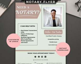 Printable Notary Services Flyer Template, Editable Public Notary business flyer, Notary Marketing, Notary Signing Agent Custom Flyer