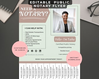 Printable Notary Services Flyer Template, Editable Public Notary business flyer, Notary Marketing, Notary Signing Agent Custom Flyer