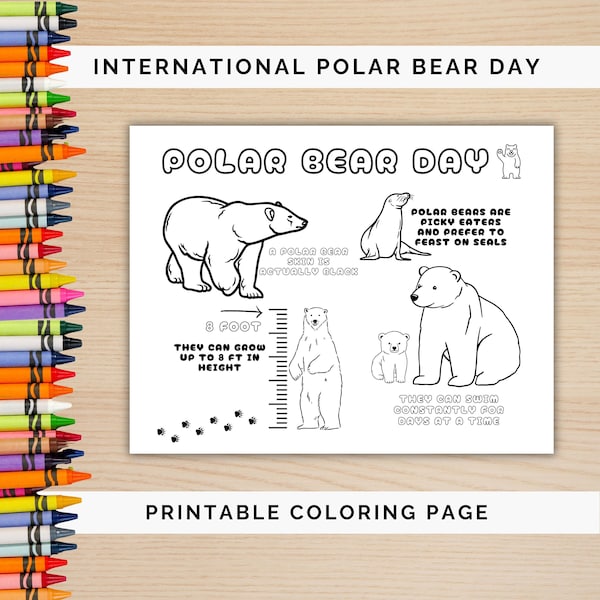 International Polar Bear Day, Polar Bear day coloring page for kids, printable polar bear day activity page, Polar Bear Day child's coloring