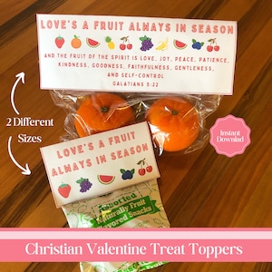 San Valentín cristiano para niños, San Valentín escolar imprimible, topper de regalo de versículo bíblico, San Valentín sin dulces para el aula, Fruto del espíritu