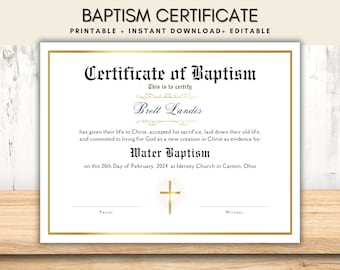 Editable Baptism Certificate Template, Printable Certificate of Baptism, Custom Baptism Certificate, Canva Church Template, Baptism Gift