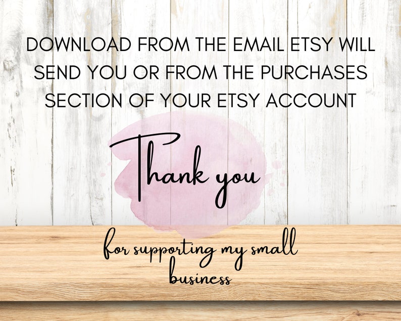 May include: A pink watercolor background with the text "Thank you for supporting my small business."  The background is on a white wood plank surface.