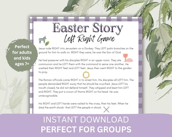 The Easter Story Left Right Game, Holy Week Activity, Christian Easter Printable,  He is risen, Palm Sunday, Bible Games, Pass the Present