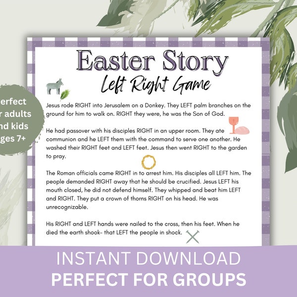 The Easter Story Left Right Game, Holy Week Activity, Christian Easter Printable,  He is risen, Palm Sunday, Bible Games, Pass the Present