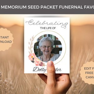 Funeral Seed Packet Custom, Printable Funeral Flower Favor Keepsake, Editable Memorial Guest Gift Idea, Celebration of Life Idea,