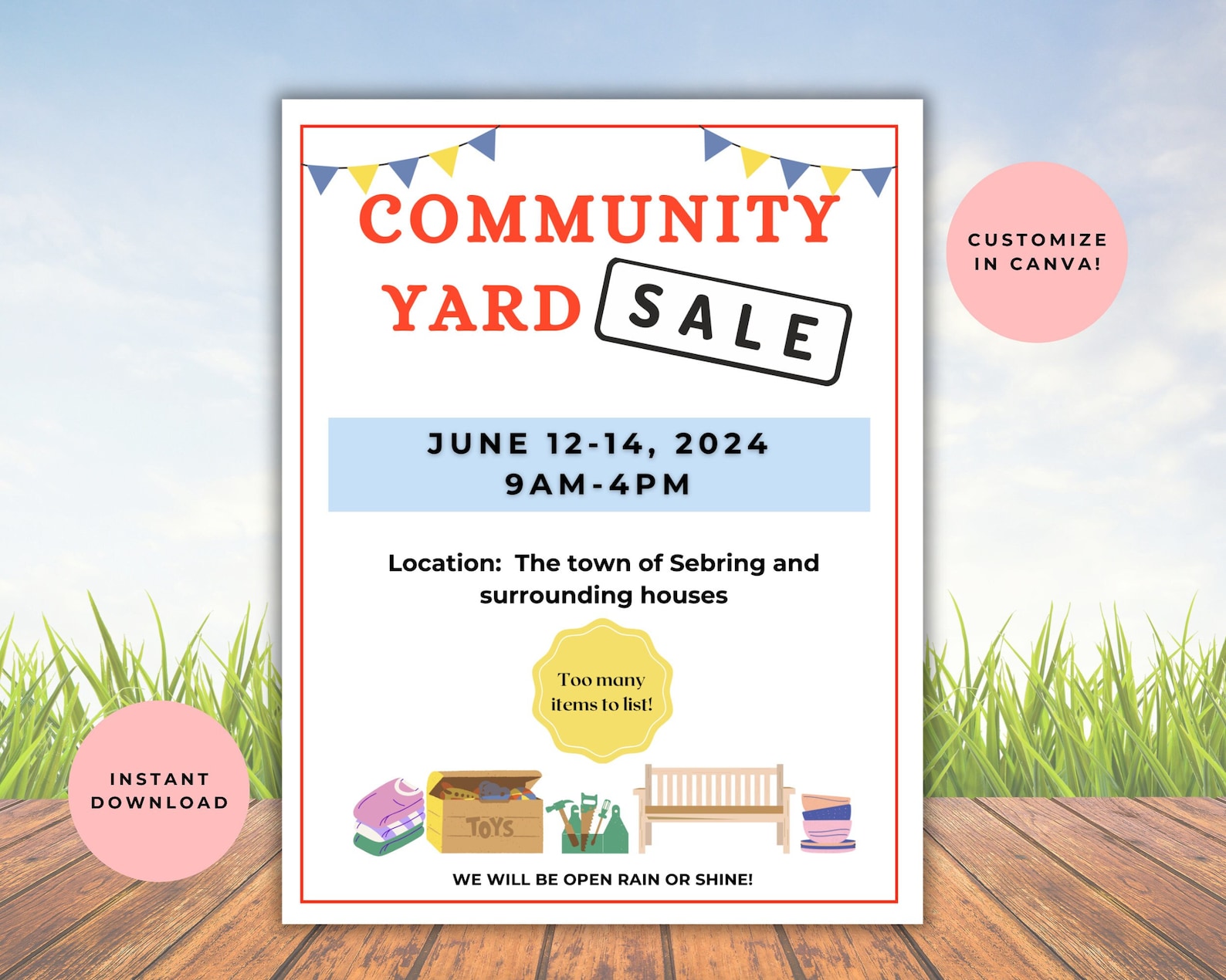 Customs Rummage Case Editable Community Yard Sale Flyer, Neighborhood Garage Sale Flyer ...