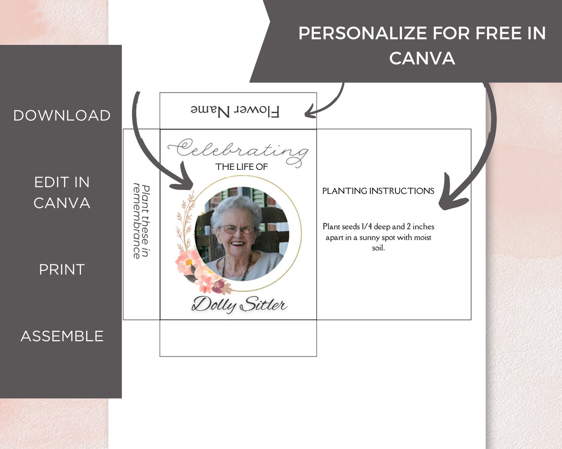 Funeral Seed Packet Custom, Printable Funeral Flower Favor Keepsake, Editable Memorial Guest ...